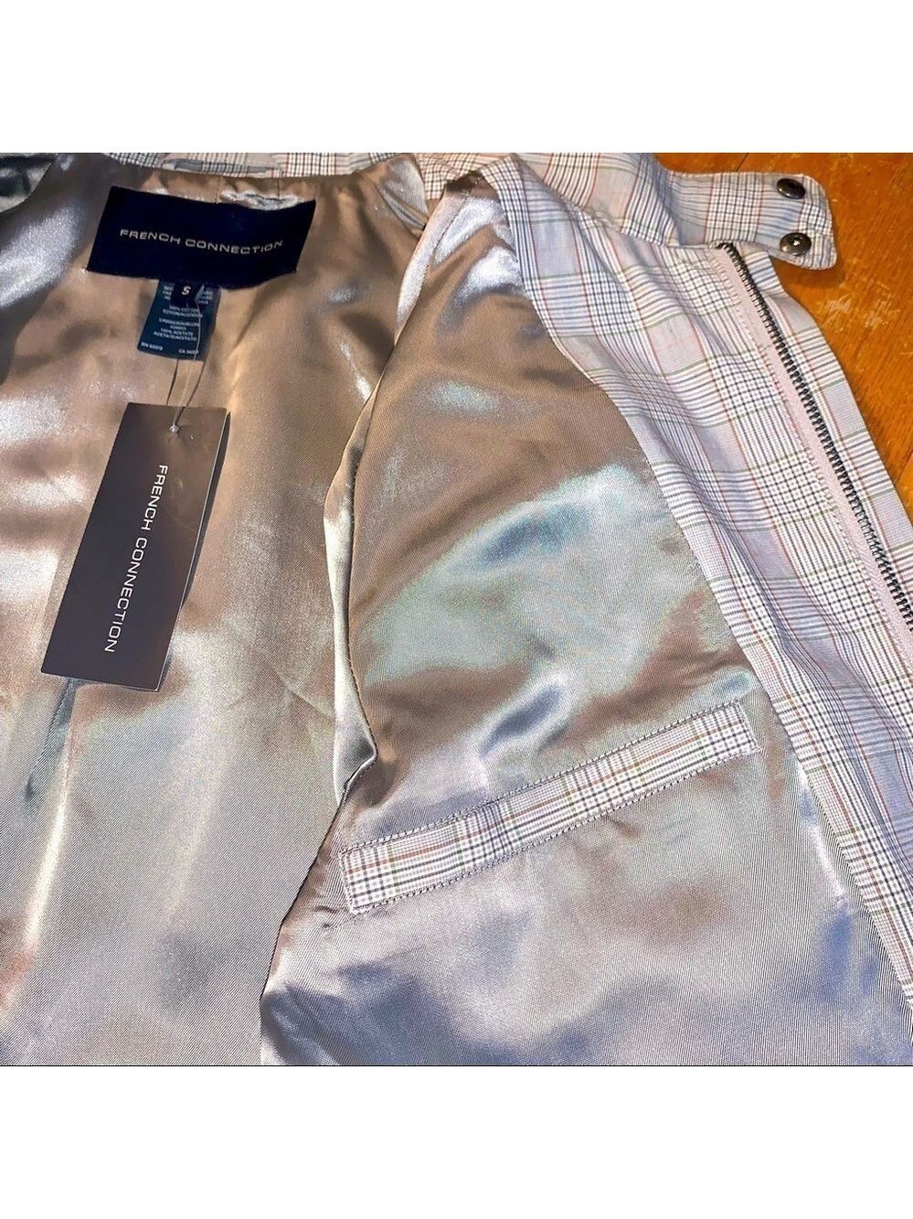 NWT French Connection Vintage Retro Mens Plaid Lined Golf Jacket Zip Front Coat - Picture 6 of 10